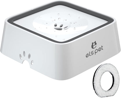 ELS PET Travel Bowl, No Spill, No Drip Slow Water Feeder/Dispenser for Dogs, Cats, 35oz/1L, Splash Proof Travel Bowl for Crate and Car, Keeps Floor & Beard Dry, Dishwasher Safe (Grey)