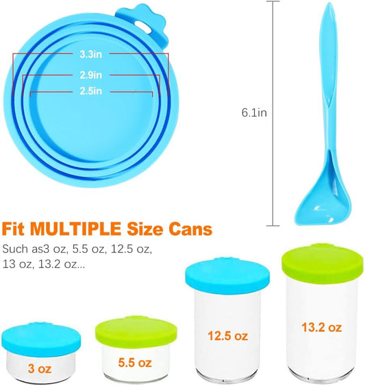 ZukoCert 2-Pack Cat Dog Food Can Lids, Pet Food Can Lids Fit Three Different Size Standards, With Two Spoons, Fits Most Cat And Dog Cans