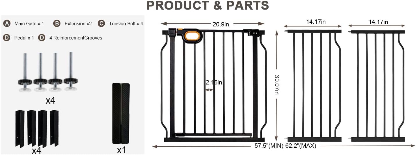 Baby Gates Extra Wide for Doorways 90.6-95.2 Inch Extra Wide Pressure Mounted Baby Dog Gate for the House Indoor Large Openning Metal Safety Gate No Drilling with Walk-Through Door,Black