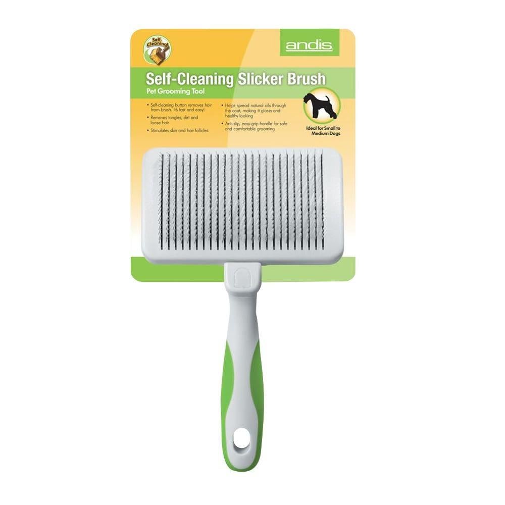 Andis 65705 Stainless-Steel Slicker Brush for Dogs and Cats - Durable and Lightweight Grooming Tool for All Breeds and Fur Lengths, Reduces Shedding and Promotes Hair Growth - Medium, Green
