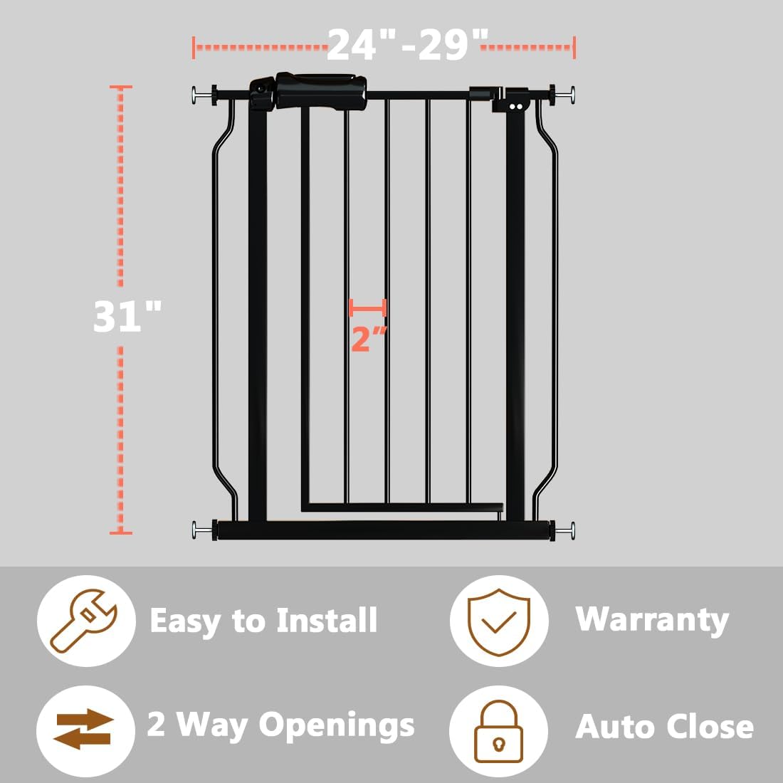 Fairy Baby Extra Wide Baby Gate Black 57.5-62 Inch Wide, Walk Through Pressure Mounted No Drill for Doorways, Long and Large Tension Dog Gates for Pet and Kids