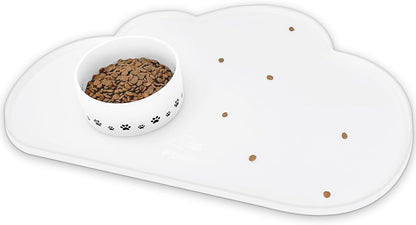 Ptlom Silicone Pet Placemat for Dogs and Cats, Non-Slip Waterproof Dog Feeding Bowl Mats for Food and Water, Small Medium Large Pet Puppy Tray Mat Prevent Residues from Spilling onto The Floor, Beige
