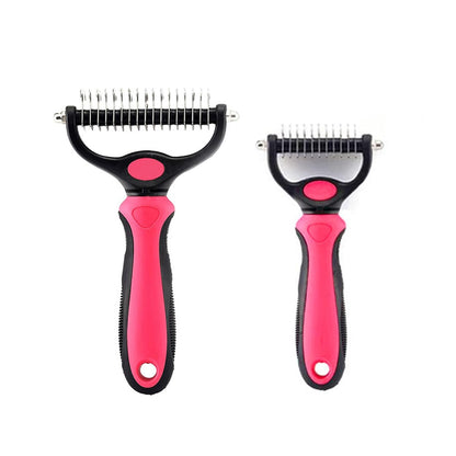 Sakerplus Dog Brush Tool Dog Brush for Shedding, Dual-Sided 9/17 Teeth Deshedding Dogs Brushes, Undercoat Rake for Dogs and Cat Brush (2, Pink, Large+Small)