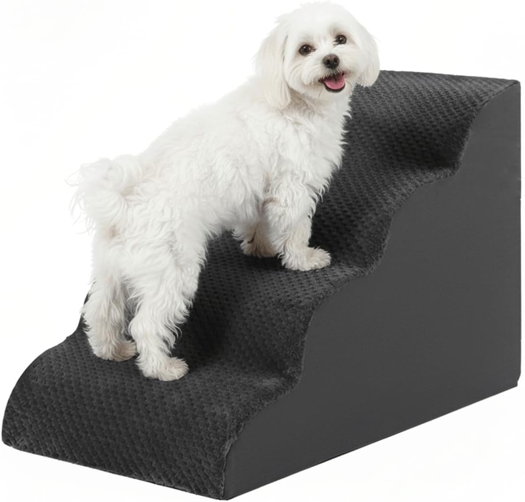 Oiilores Dog Stairs for Small Dogs 15" H, 3-Step Dog Steps Ramp for Couch Sofa and Chair with Anti-Slip Washable Cover and Durable High Density Foam, Pet Stairs for Cats, Grey