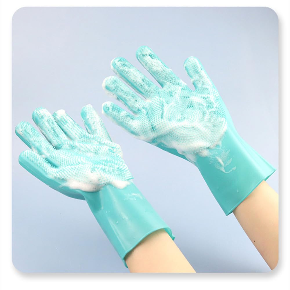 Pet Grooming Gloves Silicone Gloves with High-Density Teeth Enhanced Five Finger Design for Dogs Cats Bathing Massaging (Grey)