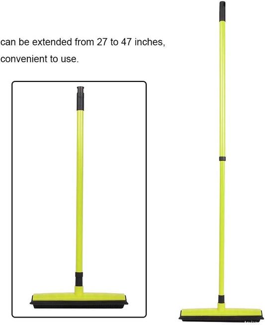 Pet Hair Sweeper, Rubber Broom Pet Hair Lint Removal Device with Telescopic Bristles Sweep Cleaner 27 to 47 Inches Adjustable Length Rubber Bristles TPE Scraper for Carpet Tile Hardwood Linoleum