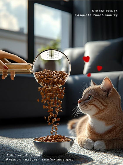 Personalized Dog & Cat Food Measuring Spoon,Engraved Pet Name Wooden Handle Scoop Sealing Clip Design