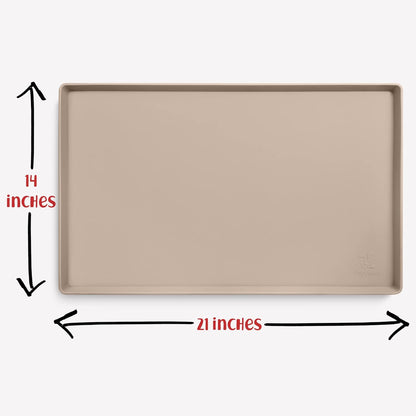 DogBuddy Dog Food Mat – Waterproof Dog Bowl Mat for Food and Water, Silicone Pet Feeding Mats for Floors, Non-Slip Placemat with High Edges for Dogs Bowls, Puppy Essentials (L: 24" x 16", Shadow)