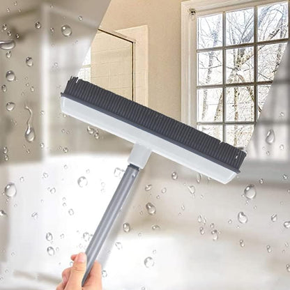 Rubber Bristle Broom for Floors Salon Broom, Rubber Squeegee Broom, Rug Broom, Rubber Rake for Human Hair, Pet Hair, Fur, Lint, Liquid, with 3-Part Handle, Grey