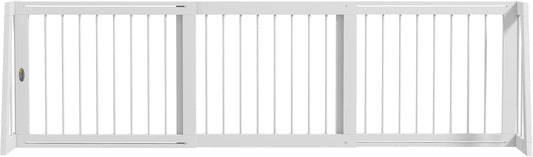 PawHut Freestanding Pet Gate, Wooden Dog Gate with 28"-75" Retractable Length, Support Feet, Non-Slip Mats, 3 Panel Pet Gate for Indoor, Stairway, Doorway, White