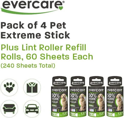 Evercare Pet Lint Roller Refill, Manual Operation, 60 Sheets per Roll, 6 Count Refill Pack for Pet Hair Removal, Green
