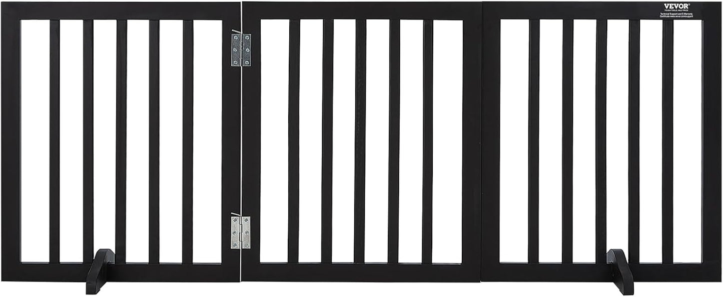 VEVOR Freestanding Pet Gate, Wooden 24" H x 80" W, 4-Panel Foldable Gate for Wide & Narrow Passageways, Expandable Dog Barrier with Silent Foot Support, White