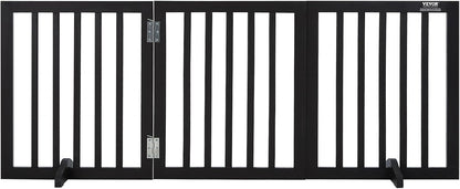 VEVOR Freestanding Pet Gate, Wooden 24" H x 80" W, 4-Panel Foldable Gate for Wide & Narrow Passageways, Expandable Dog Barrier with Silent Foot Support, White
