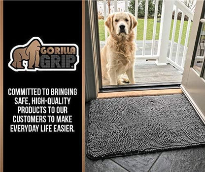 GORILLA GRIP SoakSTOPPER Dog Door Mat, 30x20 Machine Washable Rug Absorbent Doormat Captures Moisture Mud Dirt, Quick Dry Soft Chenille Entryway Rugs Indoor Entrance Mats for Dog Paws, Paw Grey