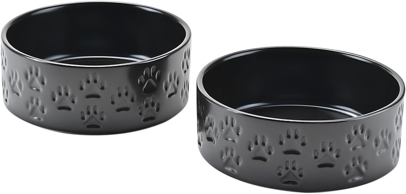 SPUNKYJUNKY Elevated Dog Bowls Ceramic, 6.1'' Dogs and Cat Food Water Bowls Raised with Non-Slip Bamboo Stand for Medium Sized Breed Microwave Dishwasher Safe - 28.7 OZ,Beige