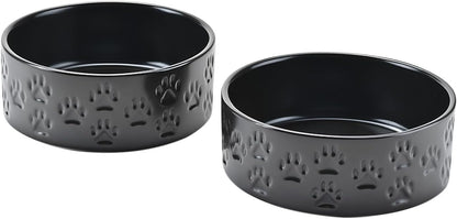 SPUNKYJUNKY Elevated Dog Bowls Ceramic, 6.1'' Dogs and Cat Food Water Bowls Raised with Non-Slip Bamboo Stand for Medium Sized Breed Microwave Dishwasher Safe - 28.7 OZ,Beige
