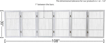 Urnporium Freestanding Wooden Dog Gate for Doorways – Foldable Acacia Wood Pet Gate, No Drill Portable Indoor/Outdoor Puppy Fence Barrier (White Pet Gate, 3 Panel 24" Tall)