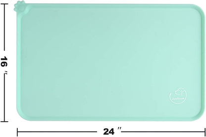 Silicone Waterproof Dog Cat Pet Feeding Mats, Non Slip, Easy Clean Pet Dog Cat Bowl Mats Placemat (18.5" x 11.5") Green