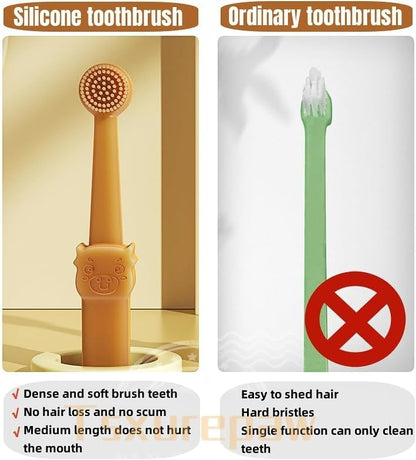 Dog & Cat Toothbrush Kit with Storage Cup, 360° Silicone Mini Head Tongue Cleaning Brush, Pet Dental Care for Doggie Kitten Ferret Dutch Pigs