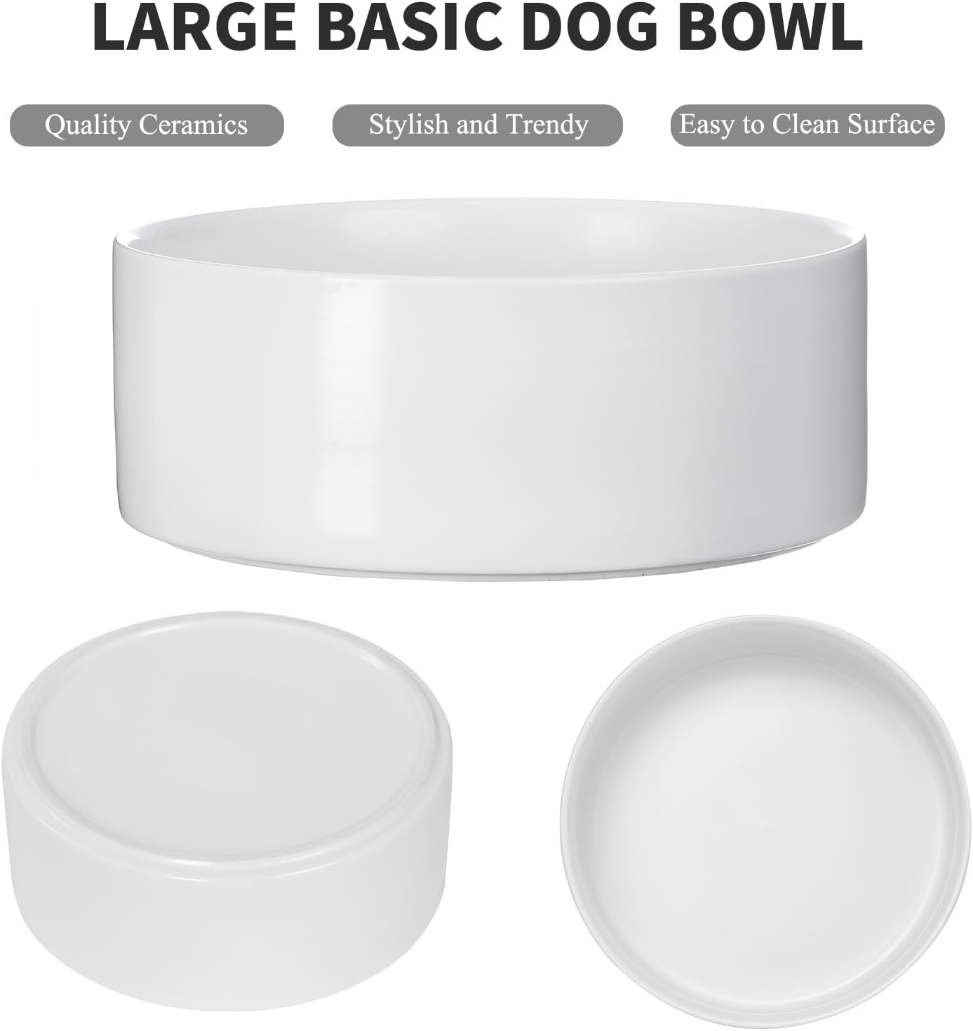 6'' Ceramic Raised Dog Bowl - 30Oz Dog Food & Water Bowl with Elevated Non-Slip Bamboo Stand, Dishwasher & Microwave Safe, Anti Vomiting Heavy Duty Pet Bowl for Small and Medium Dogs, White