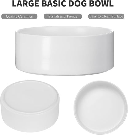 6'' Ceramic Raised Dog Bowl - 30Oz Dog Food & Water Bowl with Elevated Non-Slip Bamboo Stand, Dishwasher & Microwave Safe, Anti Vomiting Heavy Duty Pet Bowl for Small and Medium Dogs, White