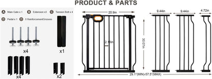 Baby Gates Extra Wide for Doorways 90.6-95.2 Inch Extra Wide Pressure Mounted Baby Dog Gate for the House Indoor Large Openning Metal Safety Gate No Drilling with Walk-Through Door,Black