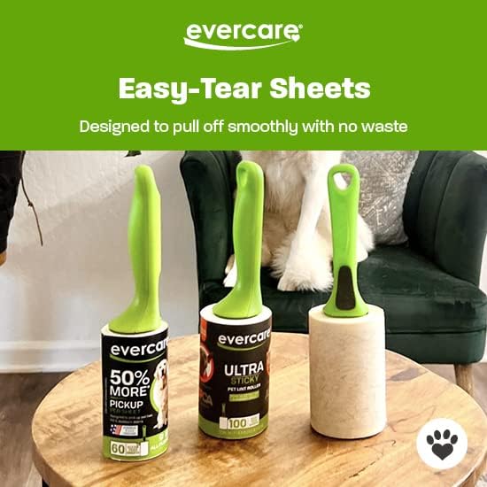 Evercare All Purpose Pet Hair Lint Roller with 2 Refills, 180 Total Sheets – Reusable Sticky Roller for Pet Hair, Cat & Dog Hair Remover, Lint Remover, Pet Hair Remover for Furniture, Clothing & Cars