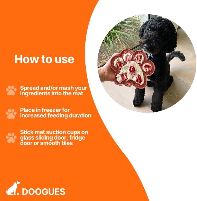 Lick Mat for Dogs, DOOGUES Slow Feeder Mat for Anxiety Relief, Non-Slip Suction Cups, Easy to Spread with Peanut Butter, Yoghurt, or Treats, Suitable for Small, Medium, and Large Dogs (Beige)