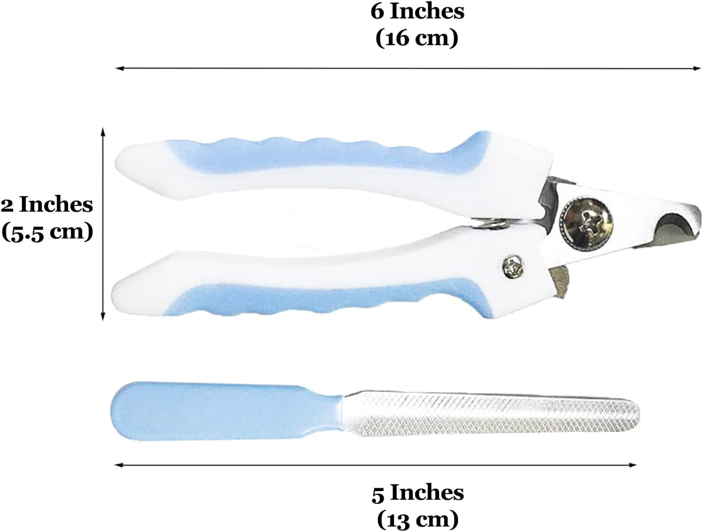 SunGrow Dog Nail Clipper and File Set, with Clipper and File, Razor Sharp Blade with Safety Switch, Blue and White, 1 Set per Pack