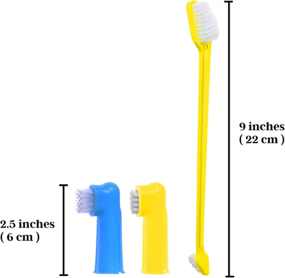 SunGrow Dog Toothbrush Set, Dual-Headed Brush, 2 Bonus Finger Brushes Included, Removes Plaque, freshens Dog's Breath, Use with Dog Toothpaste, 3 Pcs