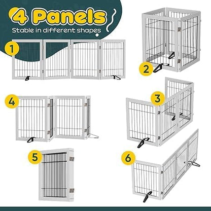 Freestanding Dog Gates Indoor, 3-Panel Pet Gates with 2 Metal Stands and 360° Hinge, 24" H Foldable Dog Gate for Stairs, Doorway, Kitchen, Expands Up to 55" Fully Assembled - Black Walnut