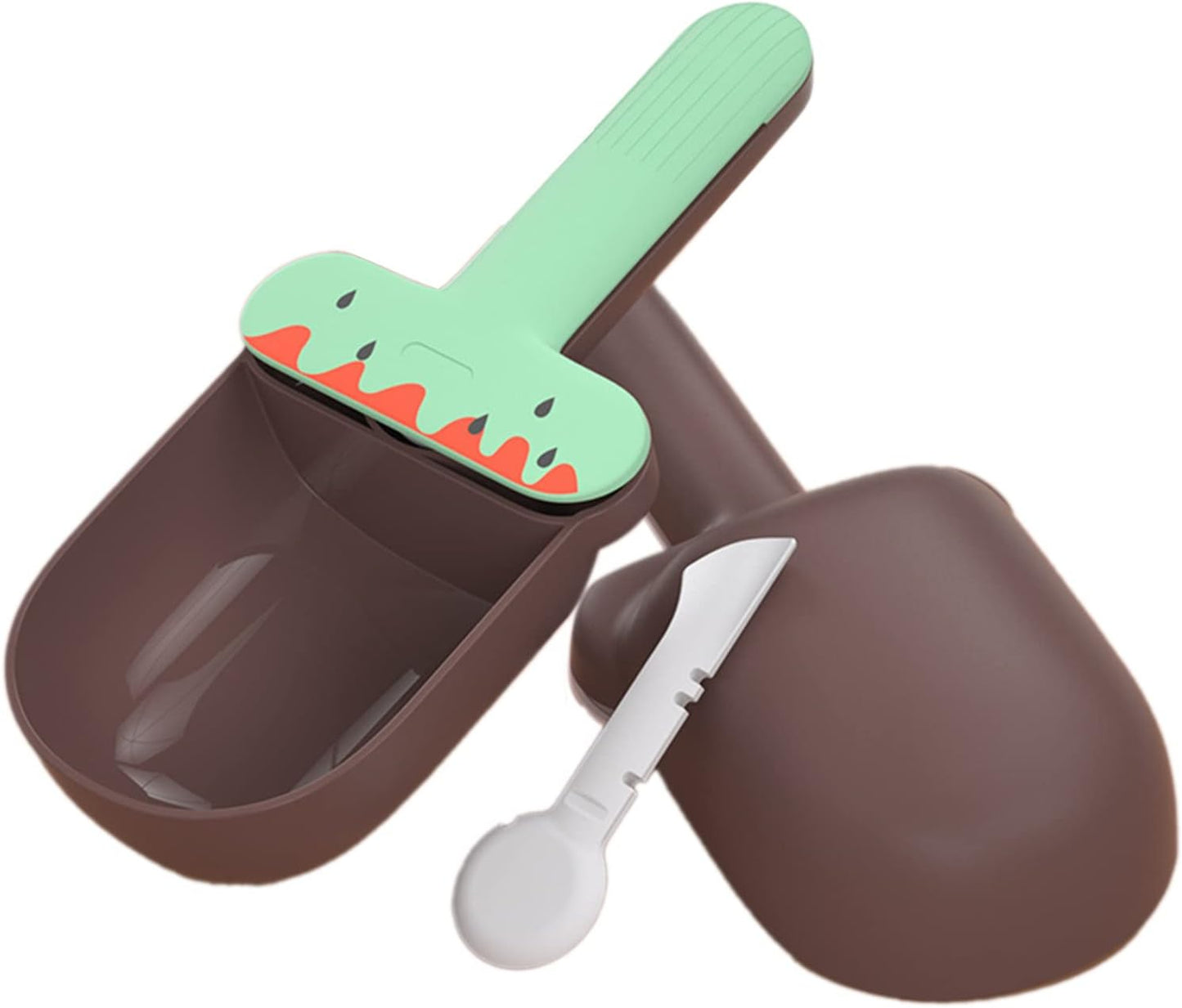 Pet Food Spoon, Cute Ice Cream Shape Dog Food Scoop with Sealing Clip Pet Food Can Spoon Food Grade ABS for Dogs Cats (Green Coffee)