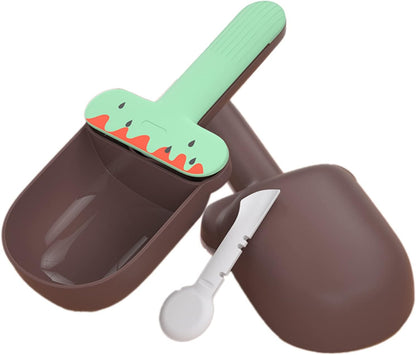 Pet Food Spoon, Cute Ice Cream Shape Dog Food Scoop with Sealing Clip Pet Food Can Spoon Food Grade ABS for Dogs Cats (Green Coffee)
