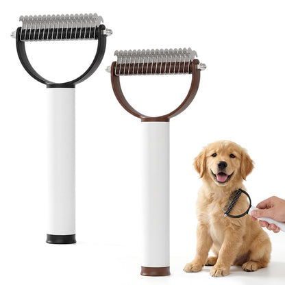 Double Sided Dematting Comb for Cats & Dogs, Undercoat Rake Deshedding Grooming Tool, Pet Hair Detangler Brush for Removing Tangles Knots and Loose Fur, Grooming Comb for Long Thick Coats (1, Black)