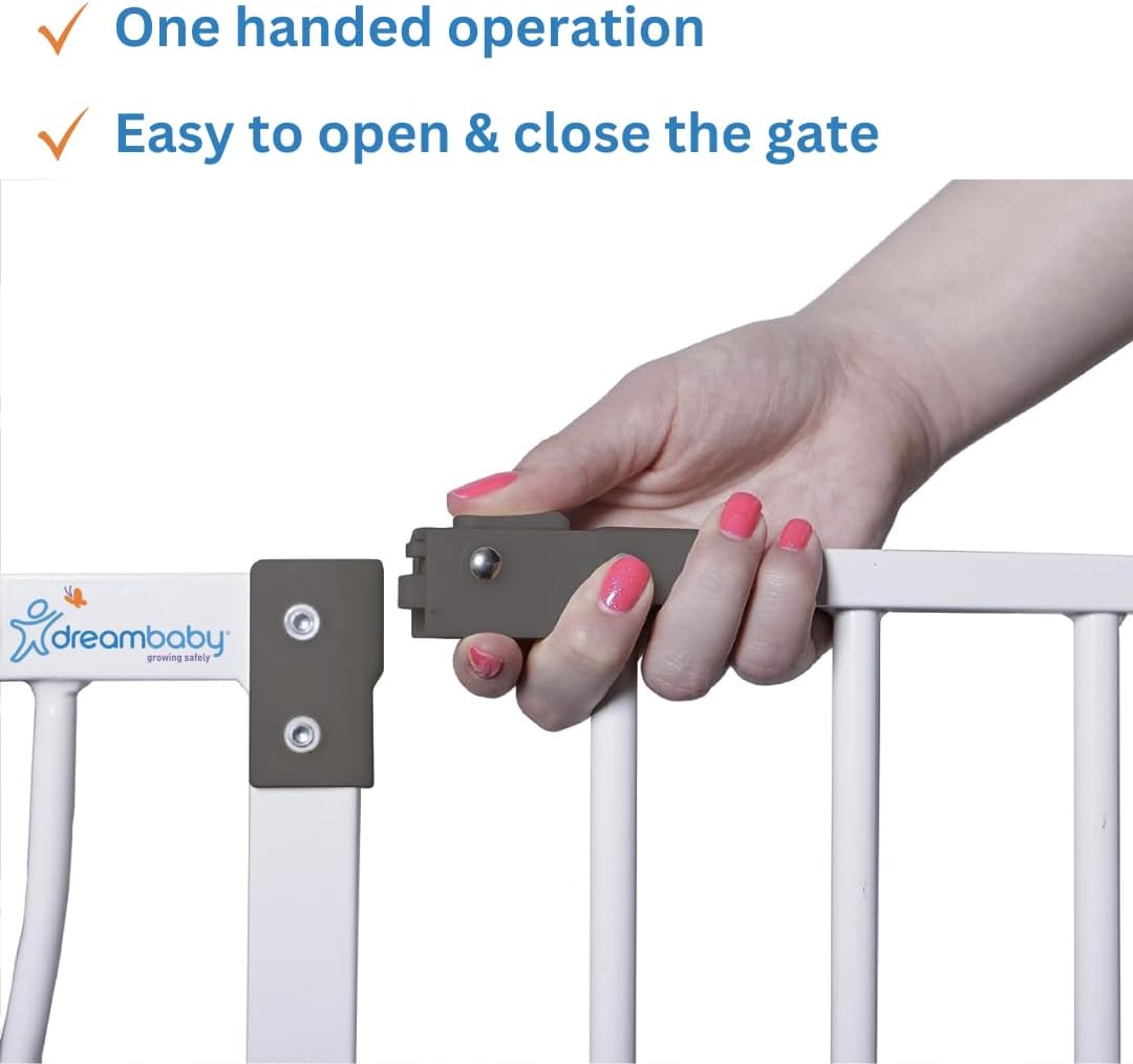 Dreambaby Liberty Walk Thru Baby Safety Gate Set - with 3.5inch Extension Panel - Fits 29.5-36.5inch Openings - Pressure Mounted Security Gates - White