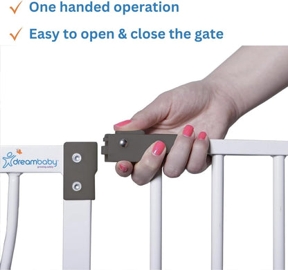 Dreambaby Liberty Walk Thru Baby Safety Gate Set - with 3.5inch Extension Panel - Fits 29.5-36.5inch Openings - Pressure Mounted Security Gates - White