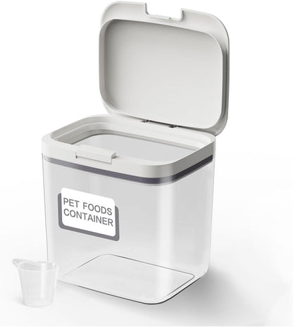 LivLab Mker Pet Food Storage Container 5 lbs Airtight Dog/Cat Food Container with Measuring Cup, BPA Free, Rice & Flour Storage Container for Dog Treats and Cat Food (3 lbs), White