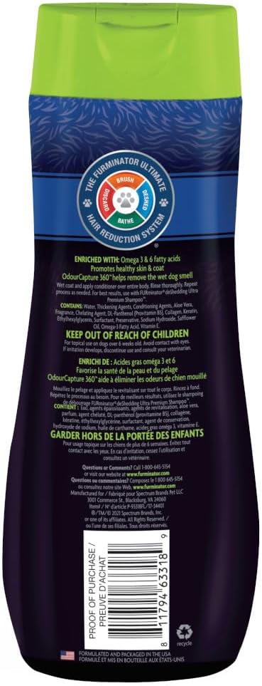 FURminator Ultra Premium deShedding Shampoo for Dogs Helps Reduce Excess Shedding, 16 oz