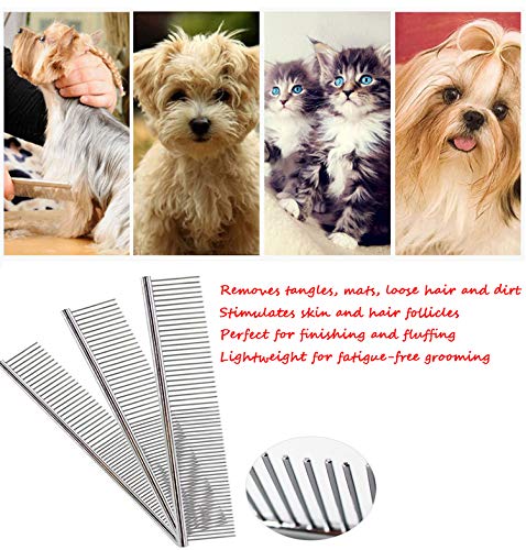 Tear Stain Remover Combs, Professional Pet Stainless Steel Grooming Brush, Undercoat Rake and Flea Dog Cat Combs, Effectively Clean Mucus and Stains (4 Packs)