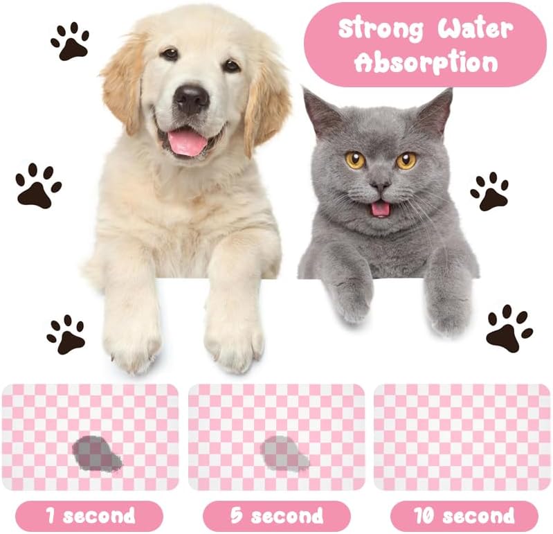 Dog Food Mats for Floors Waterproof, Pet Water Bowl Mats Pet Feeding Absorbent Placemats Plaid 12 * 20 inch