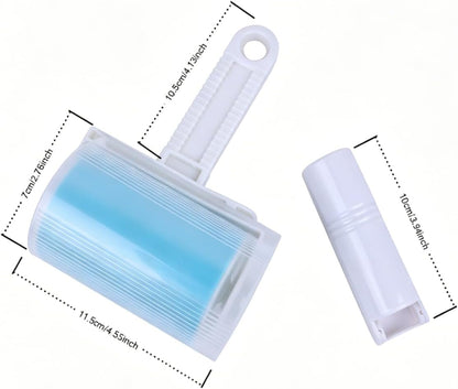 Reusable Lint Roller for Pet Hair – Washable Sticky Picker Set, 2-in-1 Portable & Standard Roller, Eco-Friendly No Refills, Removes Dog & Cat Fur from Clothes, Couch, Car (Blue)