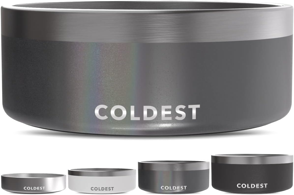 Coldest Dog Bowl - Anti Rust Metal, Non Slip, 3 Layers Insulated Stainless Steel Dog Bowls - Spill Proof & Heavy Duty - Water Bowl for Dogs, Cats & Pets, Dish Washer Safe (21 oz, Stealth Black)