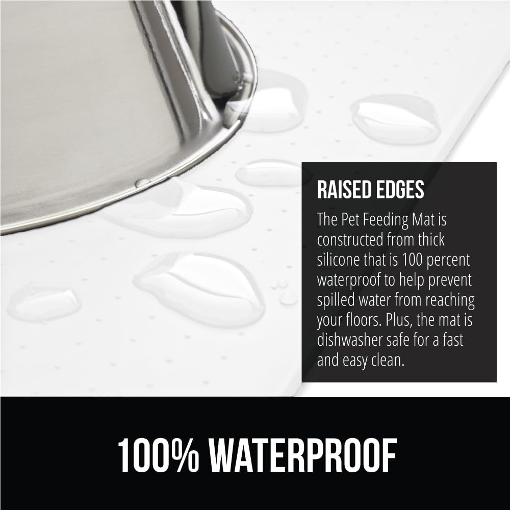 GORILLA GRIP 100% Waterproof Raised Edge BPA Free Silicone Pet Feeding Mat, Dog Cat Food Mats Contain Spills Protects Floors, Placemats for Cats and Dogs Water Bowl, 18.5x11.5, Gray