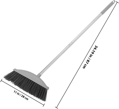 BESTonZON Pet Hair Broom with Large Plastic Angle Head Household Sweep Broom for Indoor and Outdoor Floor Cleaning Nordic Gray Long Handle for Efficient Hair and Garbage Removal