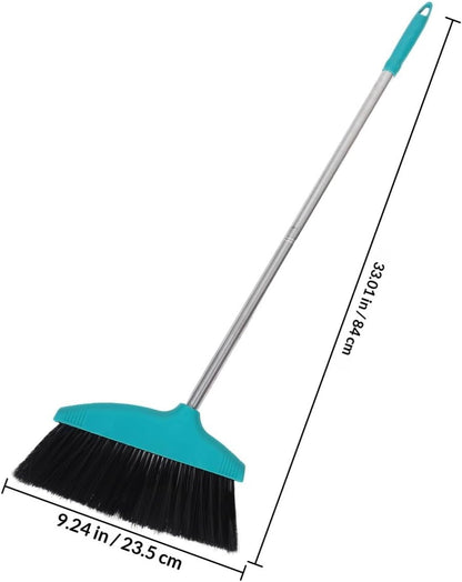 Heavy Duty Floor Broom with Soft Bristles, Wide Angle Sweeping Brush for Pet Hair and Lawn, Long Handle Green Broom for Indoor and Outdoor Cleaning
