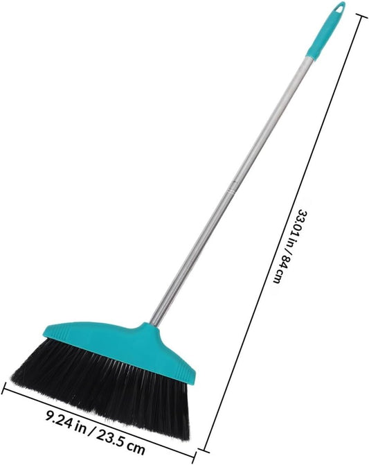 Heavy Duty Floor Broom with Soft Bristles, Wide Angle Sweeping Brush for Pet Hair and Lawn, Long Handle Green Broom for Indoor and Outdoor Cleaning