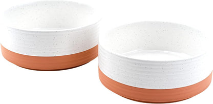 SPUNKYJUNKY Elevated Dog Bowls Ceramic, 6.1'' Dogs and Cat Food Water Bowls Raised with Non-Slip Bamboo Stand for Medium Sized Breed Microwave Dishwasher Safe - 28.7 OZ,Beige