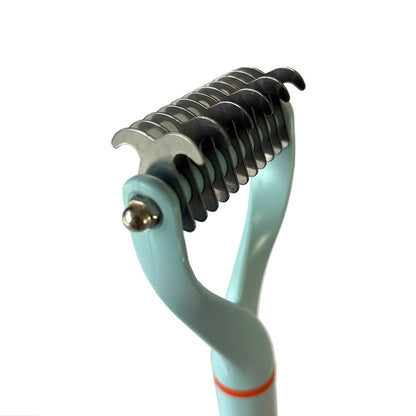 2-in-1 Metal Double Sided Shedding & Detangling Comb for Cats and Dogs Undercoat & Matted Fur Tool - Pet Grooming Brush(Blue)