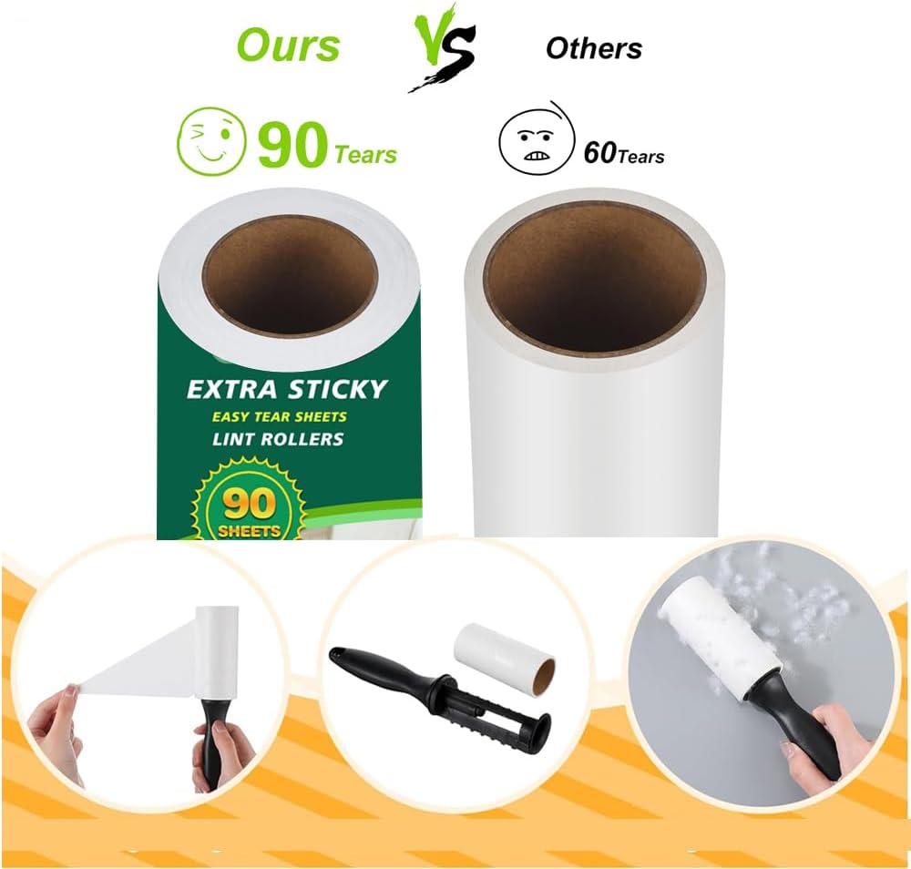 Lint Rollers for Pet Hair Extra Sticky, 600 Sheets Value Set Lint Roller with 2 Upgraded Handles, 6 Rollers Portable Pet Lint Remover for Clothes, Furniture, Carpet, Dog & Cat Hair Removal