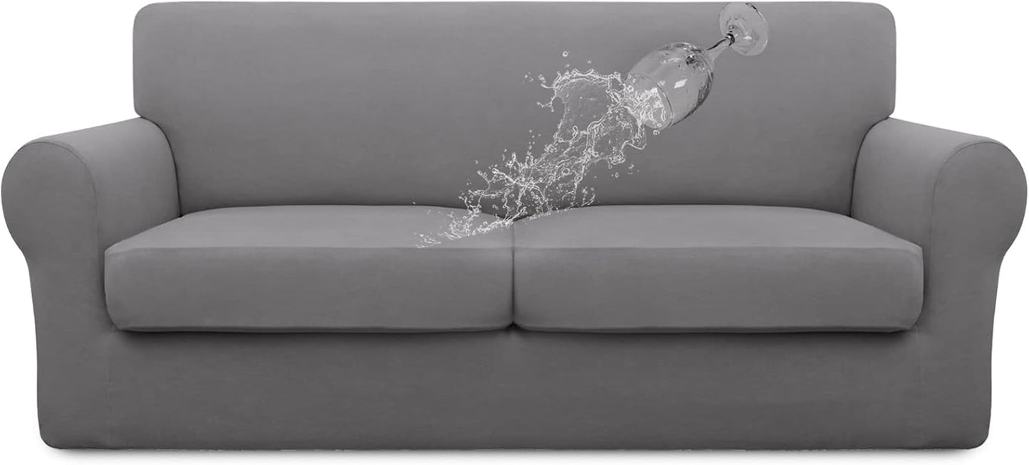 Easy-Going 100% Dual Waterproof 4 Pieces Stretch Soft Couch Cover for Dogs, Sofa Slipcover for 3 Separate Cushion Couch Leakproof Furniture Protector for Kids, Pets Dark Gray
